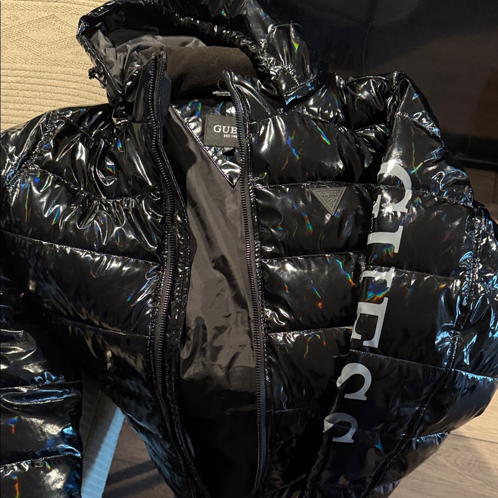 GUESS Shiny Black Puffer Jacket